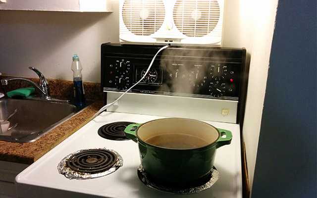 コンロと鍋で作った即席暖房